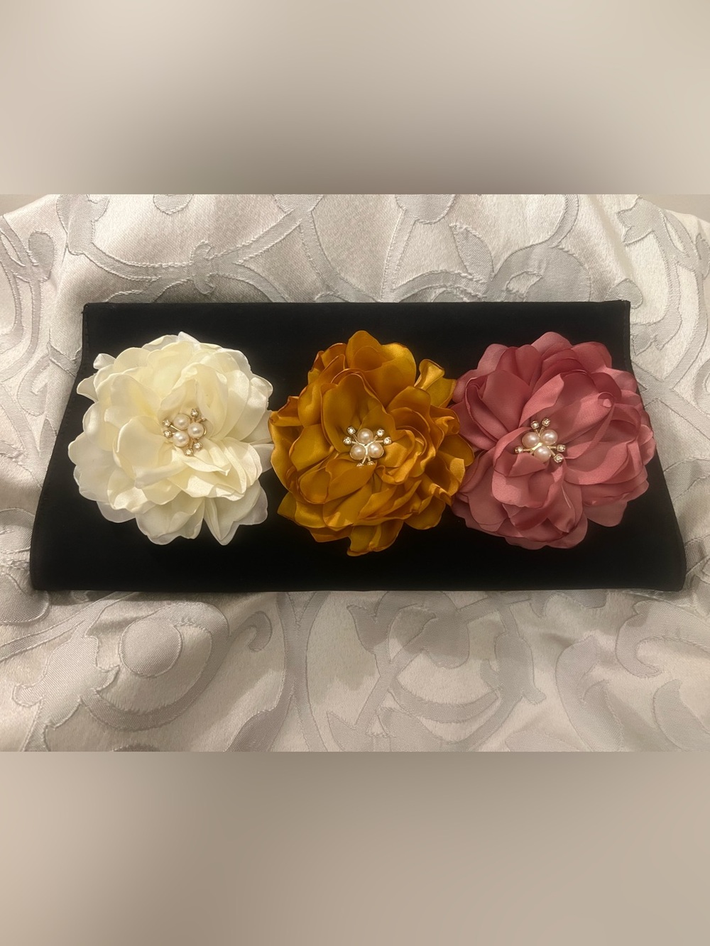 Black Floral Accent Clutch